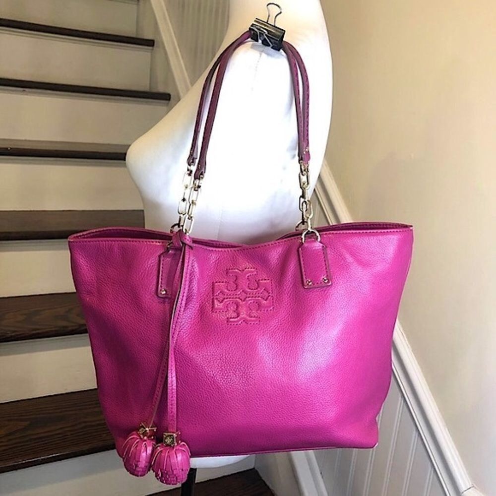 TORY BURCH Fuchsia Leather Bag With Embroidered Shoulder Straps Leather Tassels